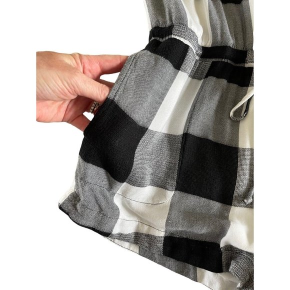 Cloth & Stone Buffalo Check Romper Black White Anthropologie Small Pockets $128 - Picture 8 of 12